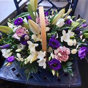 Purple &amp; White Basket arrangement